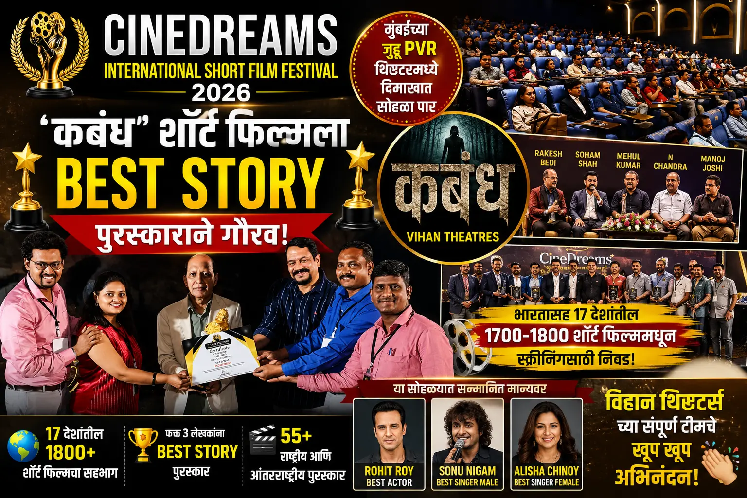 “कबंध” शॉर्ट फिल्मचा डंका! Cine Dreams International Film Festival मध्ये Best Story करिता पारितोषिक #Kabandh