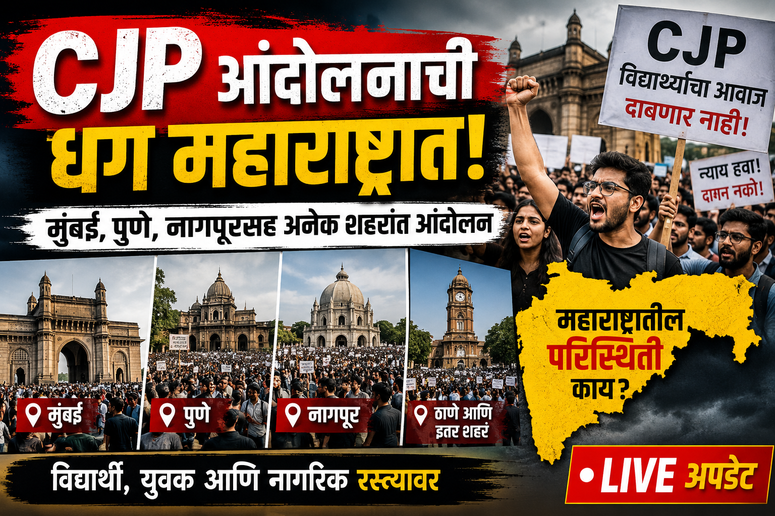CJP आंदोलनाची धग महाराष्ट्रात; मुंबई, पुणे, नागपूरसह अनेक शहरांत आंदोलन, विद्यार्थी आणि नागरिक रस्त्यावर