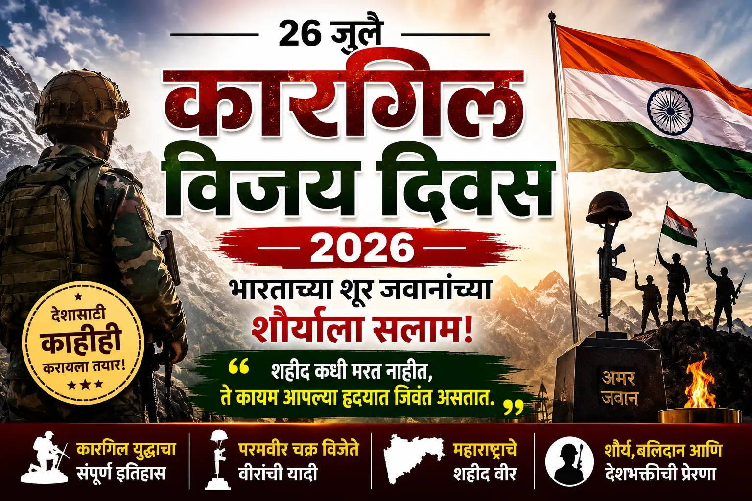 कारगिल विजय दिवस 2026: भारताच्या शूर जवानांच्या शौर्याला सलाम | 26 जुलैचे महत्त्व