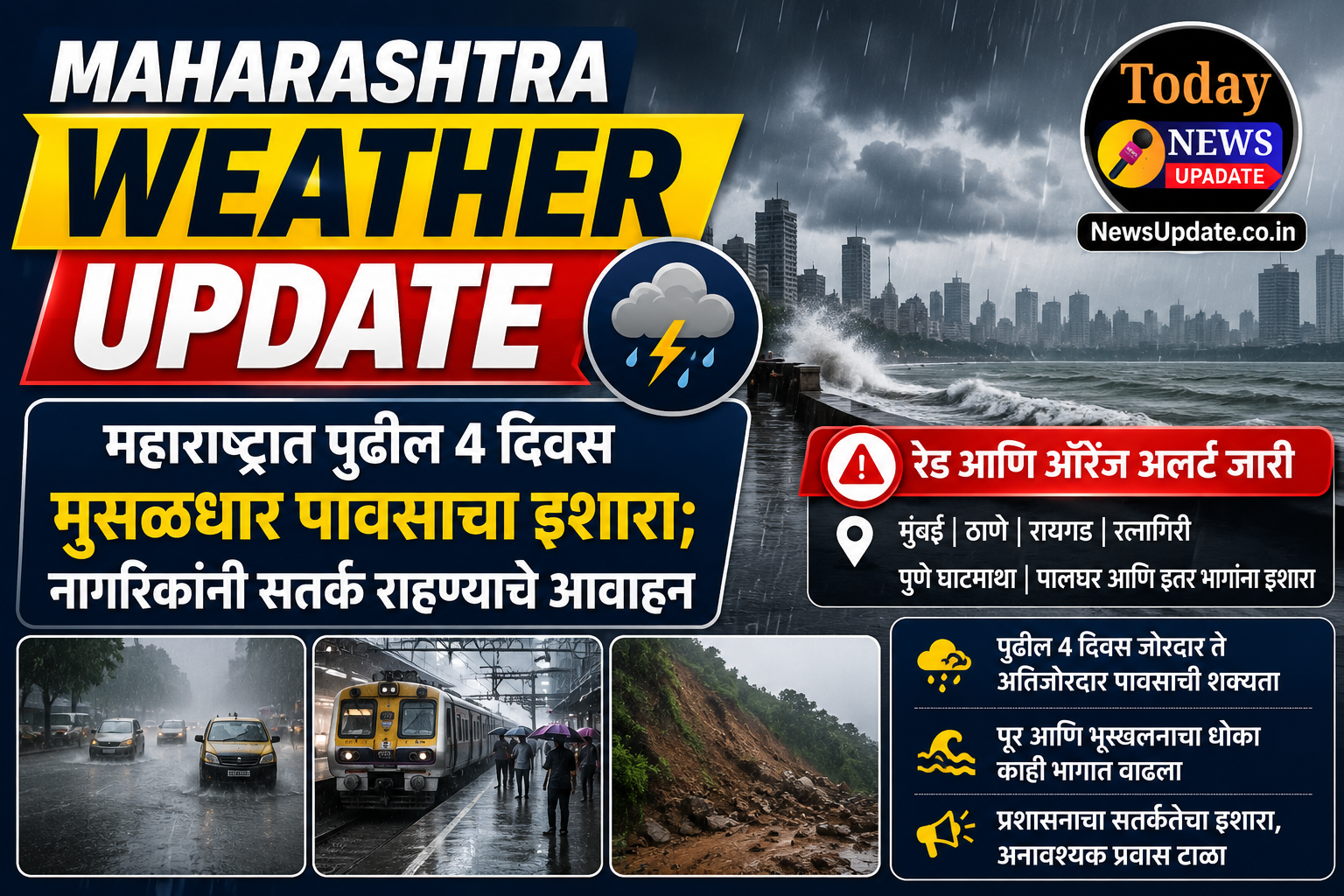 Maharashtra Weather Update: महाराष्ट्रात पुढील 4 दिवस मुसळधार पावसाचा इशारा; अनेक जिल्ह्यांमध्ये अलर्ट